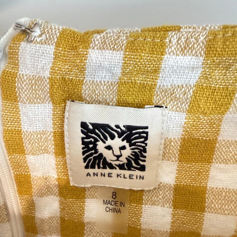 Anne Klein Size 8 Yellow Gingham Dress Waist Tie Feminine Plaid Cottage Core - Picture 3 of 5